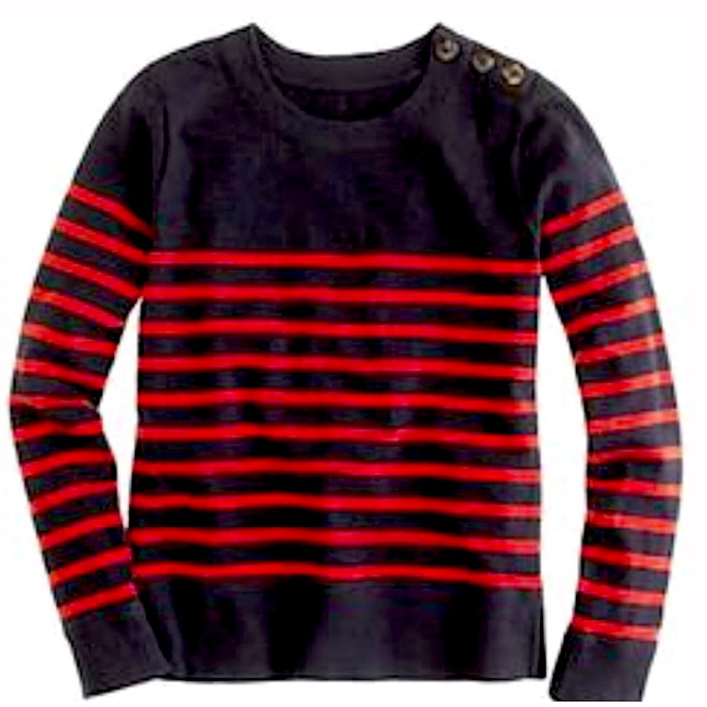 J.Crew | Tortoise Button Sweatshirt/Sweater | Navy and Red Stripes | Small